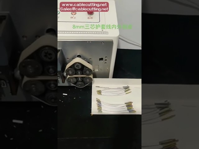 Fuldautomatisk afisolerings-, afskærmnings- og skæremaskine 908A 908B – 8-hjuls system til flertrådede kabler
